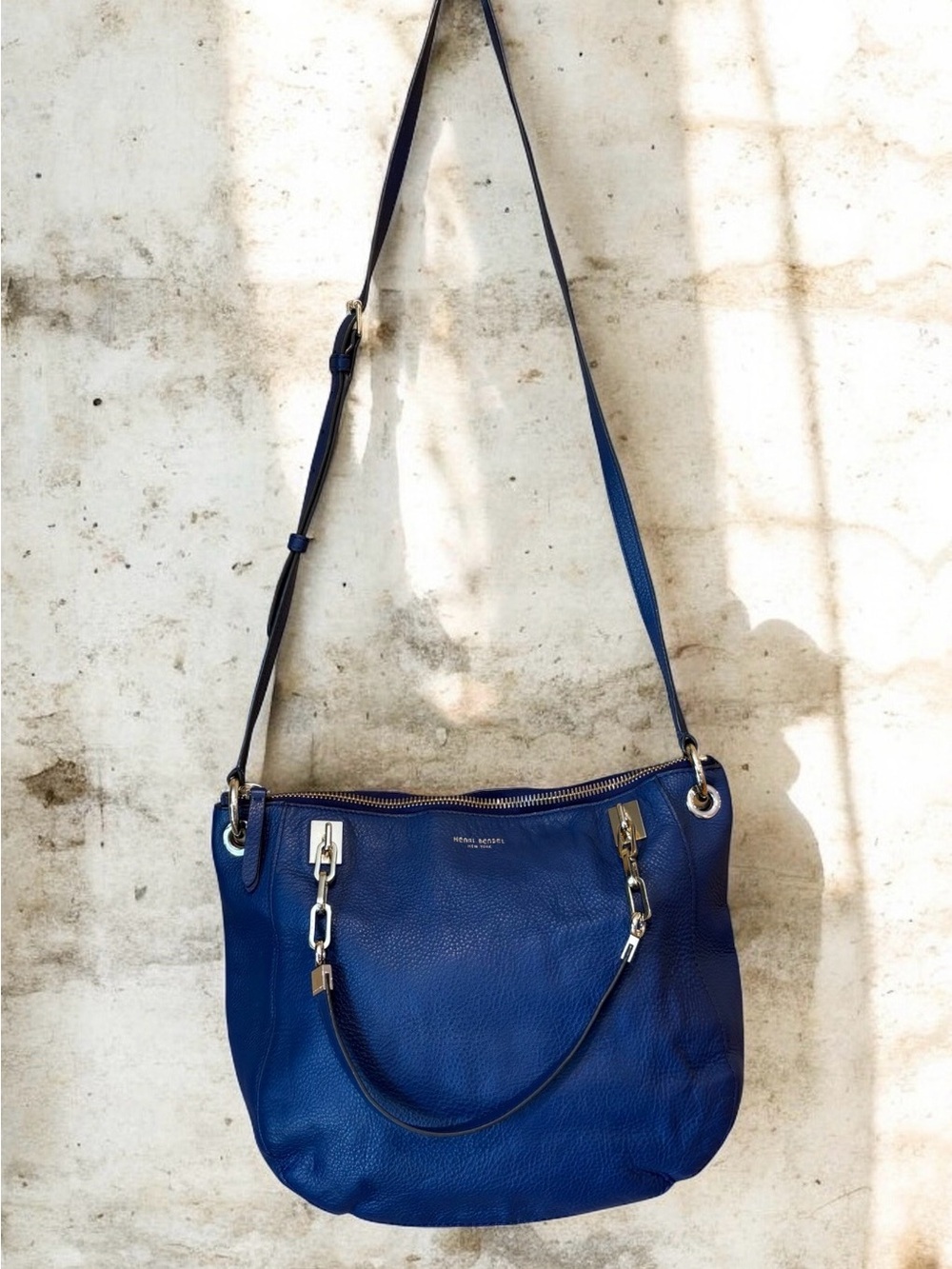 Henri Bendel Navy Blue Pebbled Leather SoHo Crossbody Handbag - Picture 2 of 14